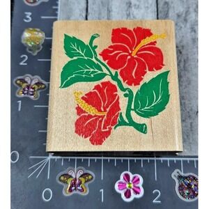 Rubber Stampede Hibiscus Flower 2736E Leafy Branch Rubber Stamp Wood #B33